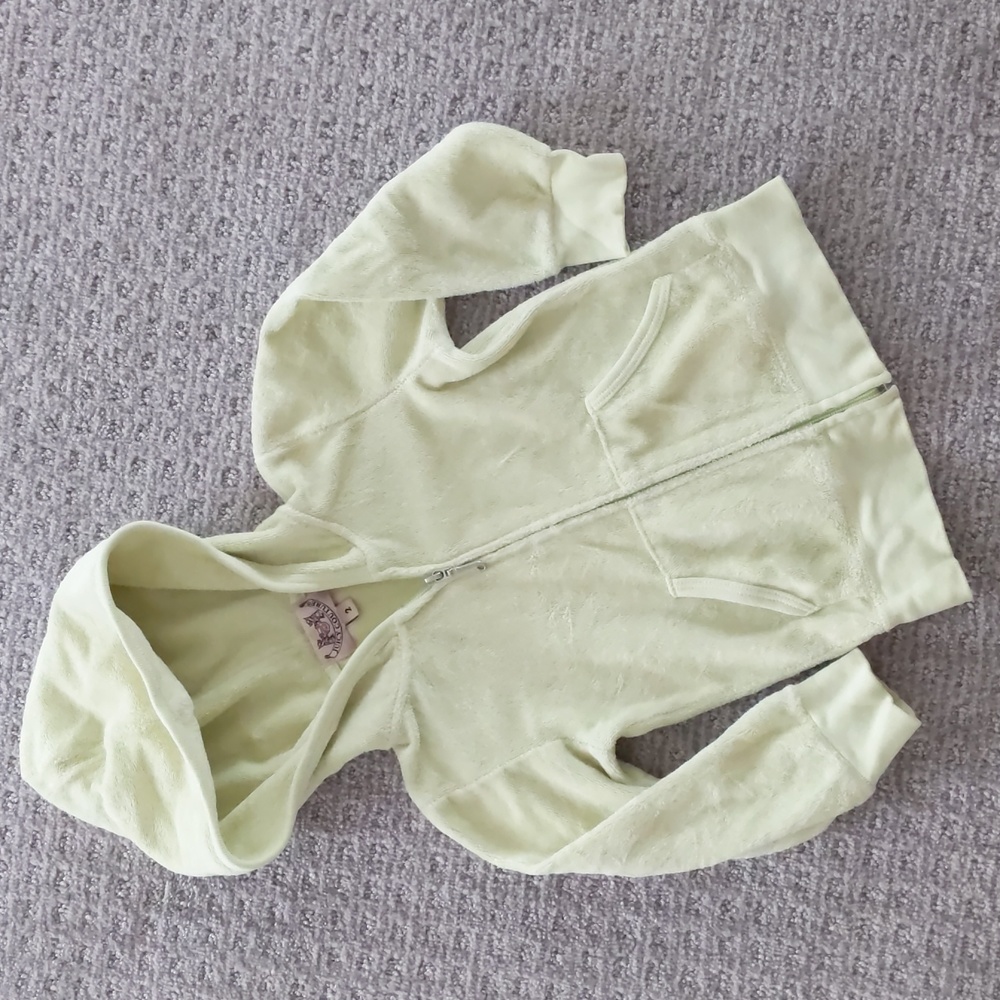 ADORABLE Vintage Y2K Juicy Couture Girls Chartreuse Terry Zip Hoodie, Size 2T